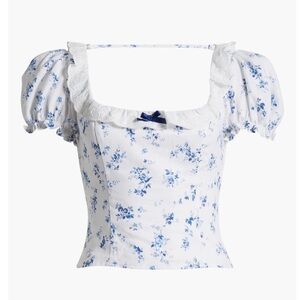 Reformation Lace Trim Puff Sleeve Crop Top size 2